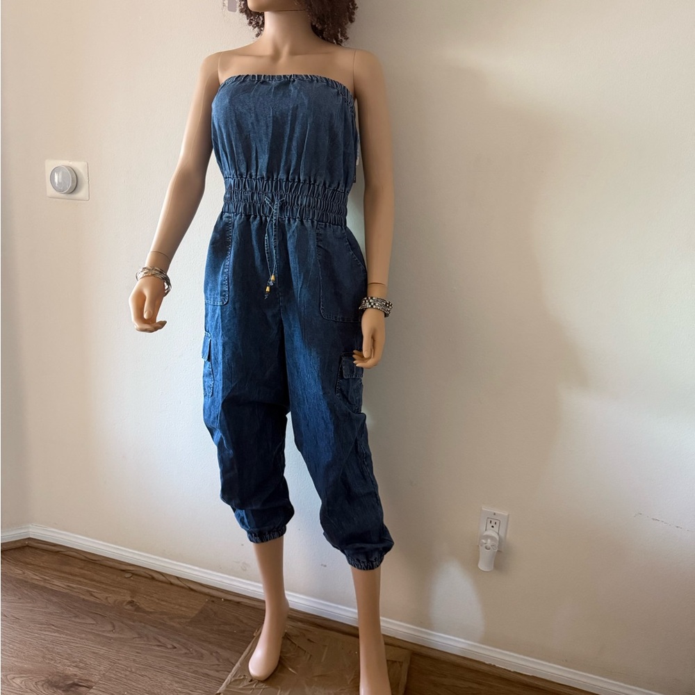 Stylish Strapless Denim Jumpsuit